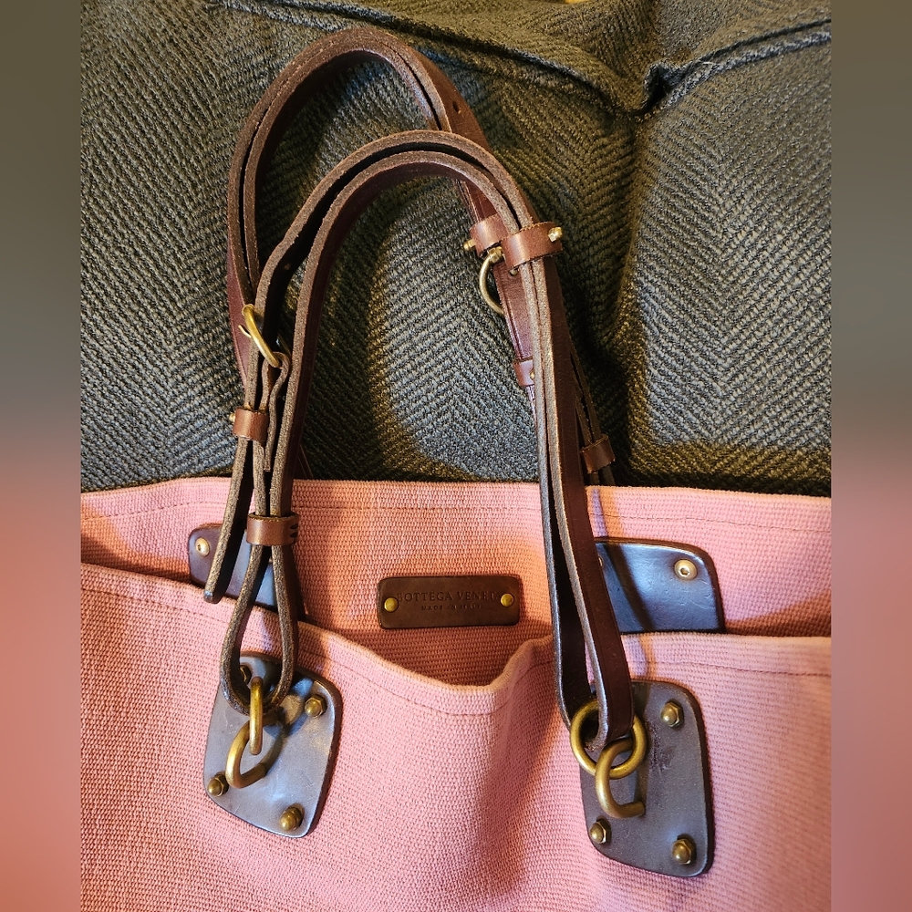 Bottega Veneta Pink Canvas Tote with Dark Brown Leather Handles - Picture 3 of 15